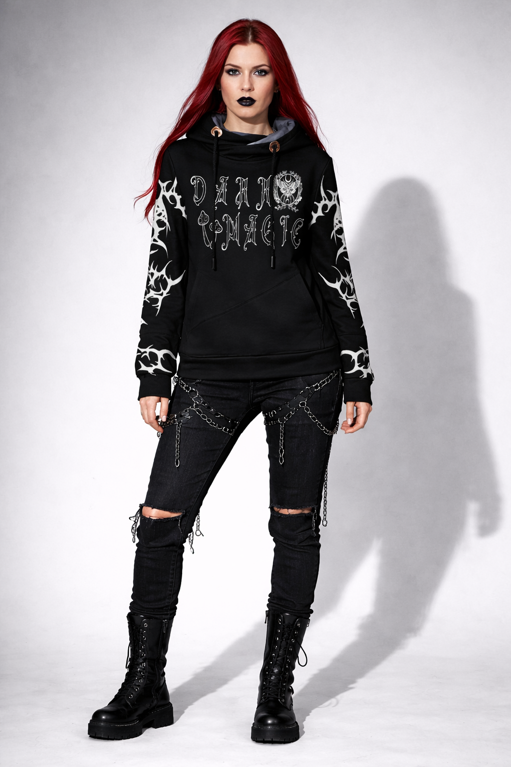 Damska Gotycka Bluza Hoodie Patchworkowa w stylu wiccańskim