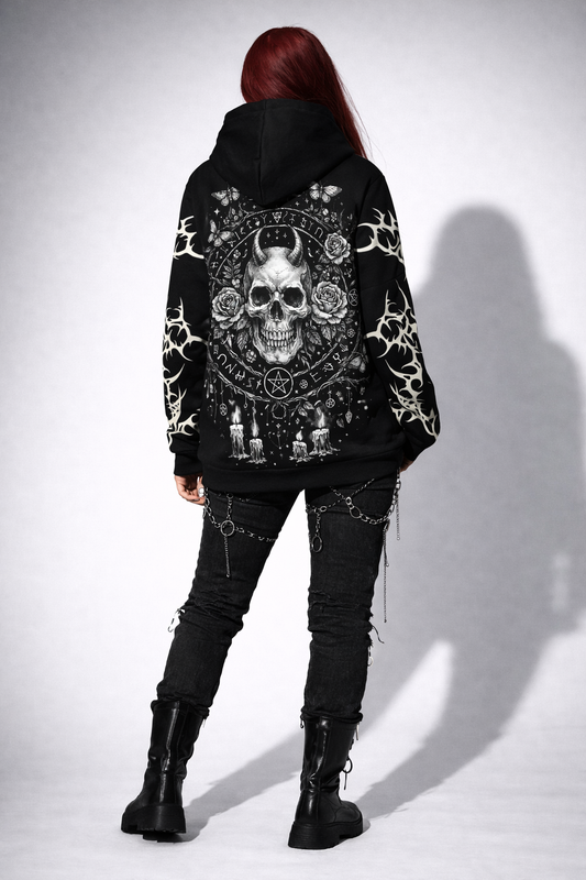 Damska Gotycka Bluza Hoodie Patchworkowa w stylu wiccańskim