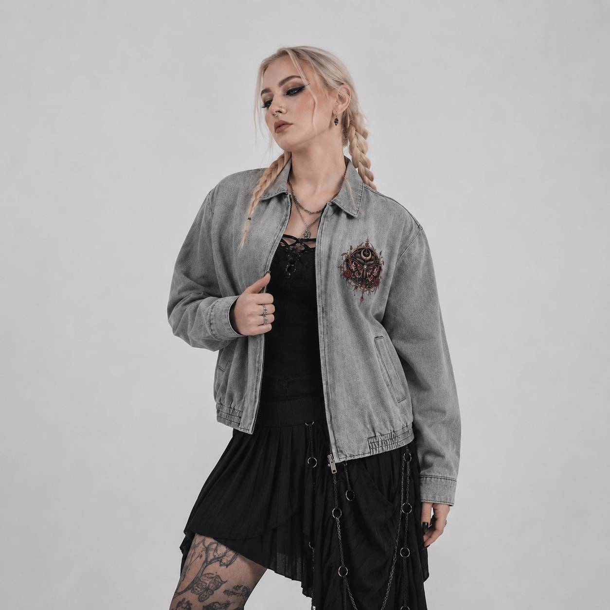 Gotycka Kurtka Wicca Denim Unisex | Ćma Śmierci i Księżyc | Death Moth Ritual