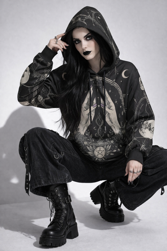 Wiccańska Bluza Rytualna Eternal – All-Over Print | Dark Magic Witch Hoodie | Gothic Aesthetic