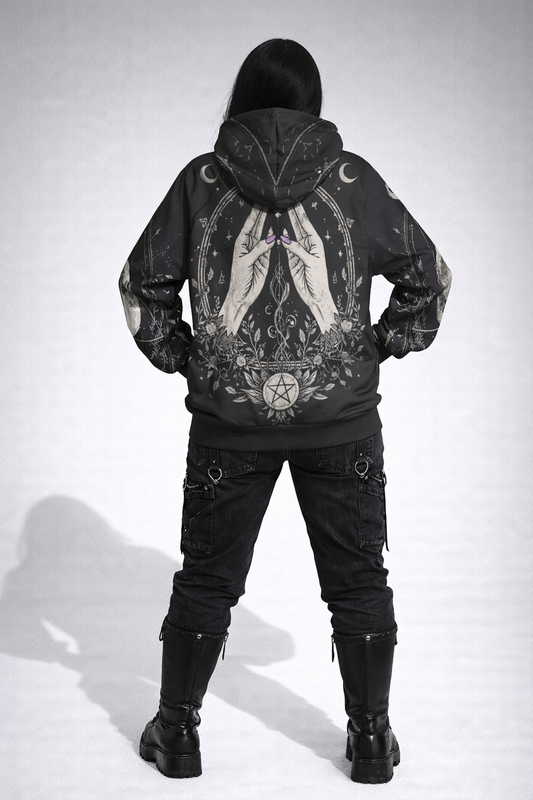 Wiccańska Bluza Rytualna Eternal – All-Over Print | Dark Magic Witch Hoodie | Gothic Aesthetic