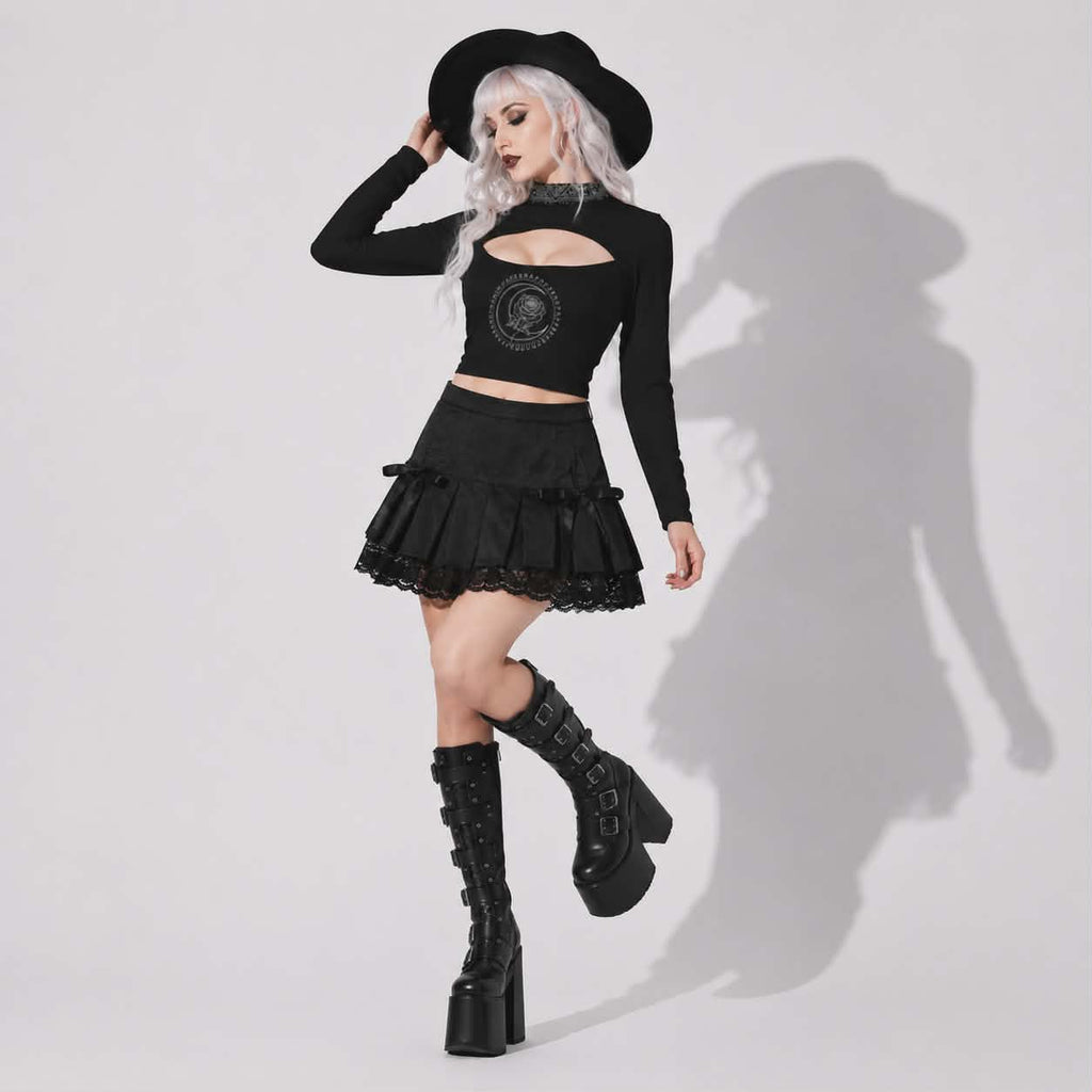 Gotycki Top Astral Rose | Occult Cut-Out Crop Top