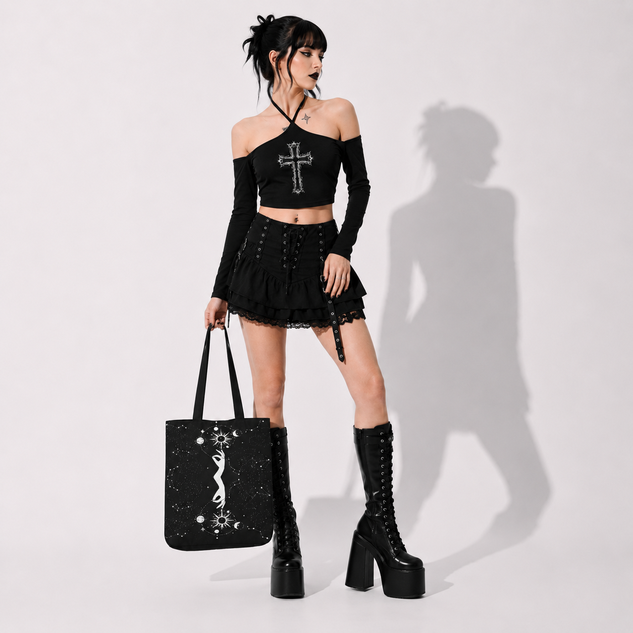 Moonveil Witchcore Tote Bag | Gothic Occult Shoulder Bag