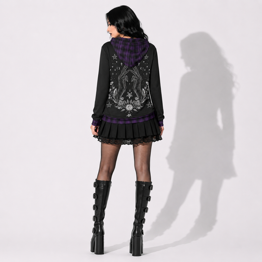 Gotycka Bluza Damska Witch Cat | Mroczna Bluza Witchcore z Kotem | Cotton Blend Hoodie