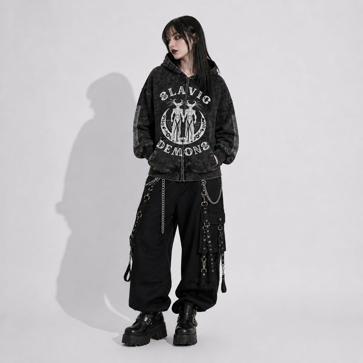 Gotycka Bluza Zip Slavic Demons – Gothic Hoodie Dark Folk Aesthetic Oversize