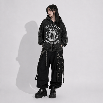 Gotycka Bluza Zip Slavic Demons – Gothic Hoodie Dark Folk Aesthetic Oversize