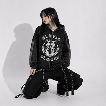 Gotycka Bluza Zip Slavic Demons – Gothic Hoodie Dark Folk Aesthetic Oversize