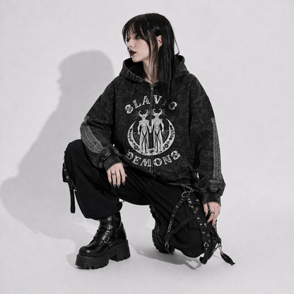 Gotycka Bluza Zip Slavic Demons – Gothic Hoodie Dark Folk Aesthetic Oversize