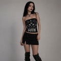 Gotycki Bezramienny Crop Top | Occult Cat Familiar Tube Top | Gothicana Nocturne
