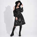 Gotycka Sukienka Wiccańska Sacred Geometry – Symbole Lunarne i Magiczne Dłonie | Occult Witch Dress