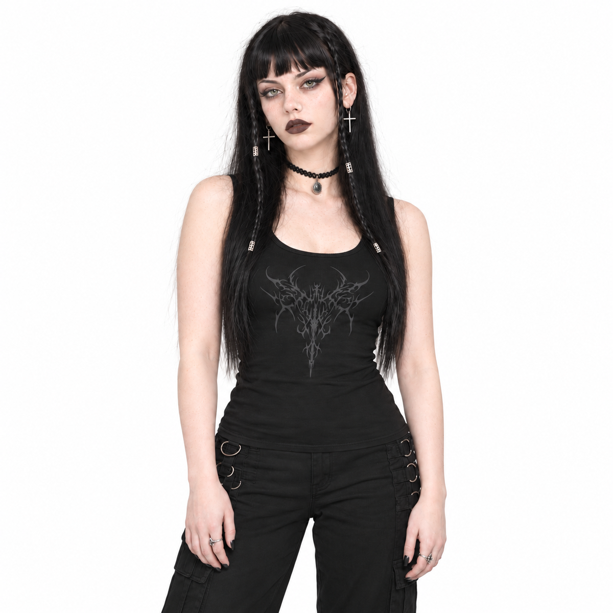 Gotycki Tank Top Damski – GRUNGE GOTH SIGIL 667 | Dopasowany 100% Bawełna