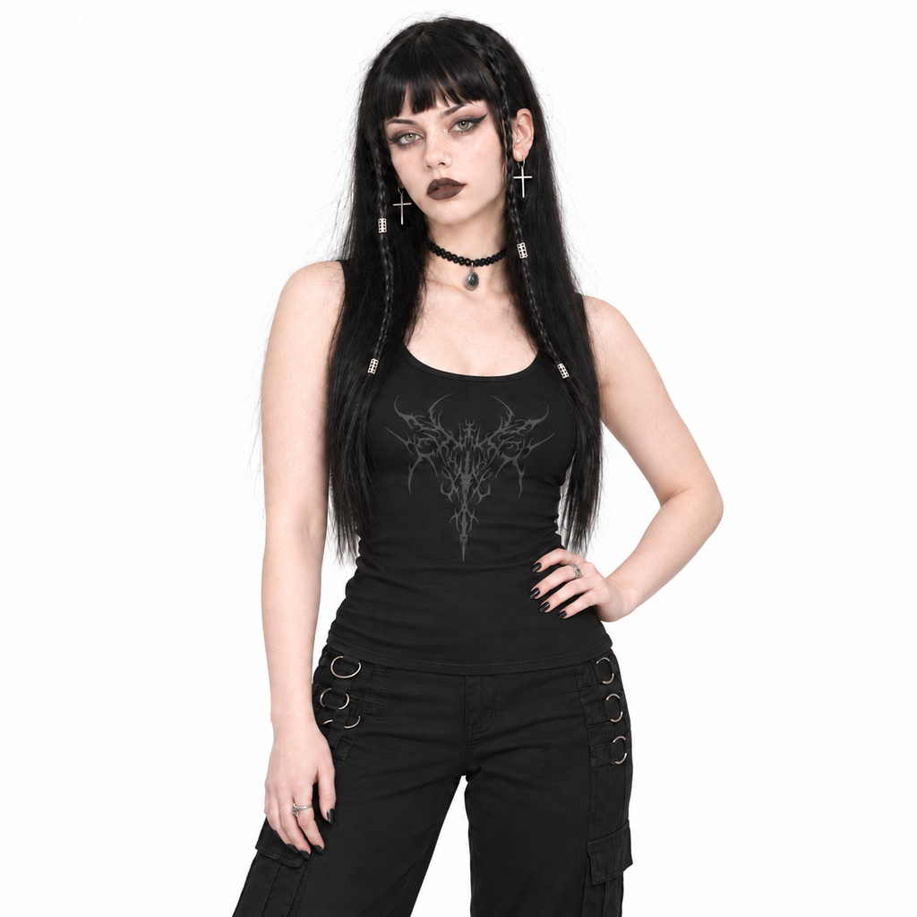 Gotycki Tank Top Damski – GRUNGE GOTH SIGIL 667 | Dopasowany 100% Bawełna