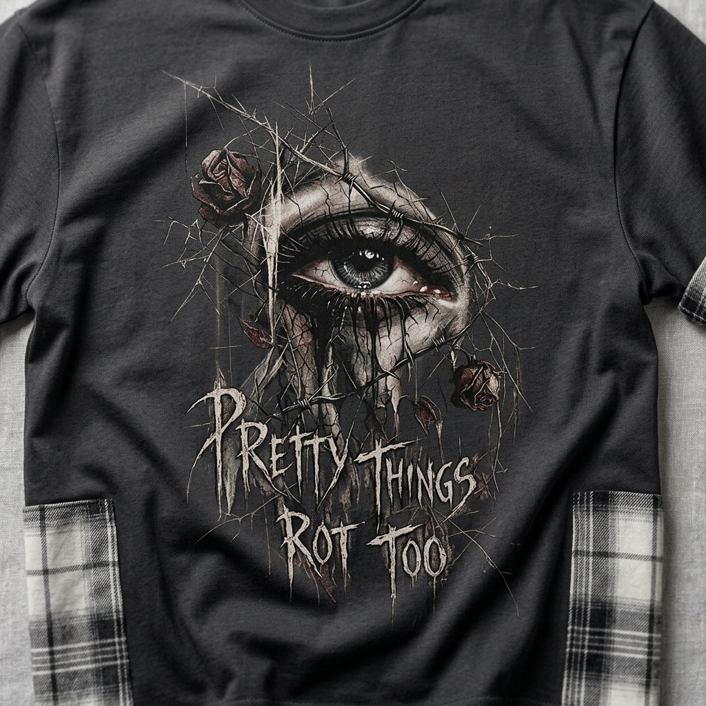 Koszulka Grunge Goth Unisex z Kratą | Pretty Things Rot Too | Gothic Streetwear