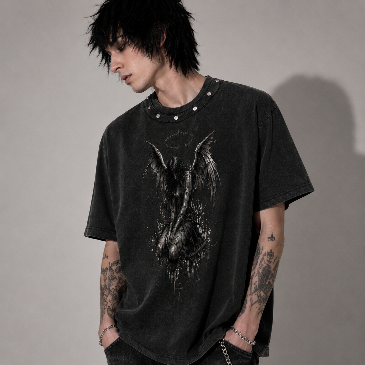 Koszulka Grunge Angel Oversize Vintage Washed | 100% Bawełna 285 GSM | Unisex