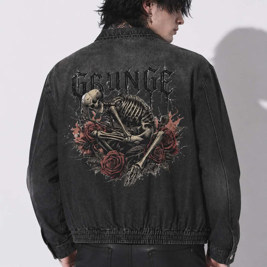 Kurtka Jeansowa Grunge Goth „Rotten Soul” | Unisex Vintage Washed Denim | Alternatywna Kurtka Gothic Grunge 320 GSM