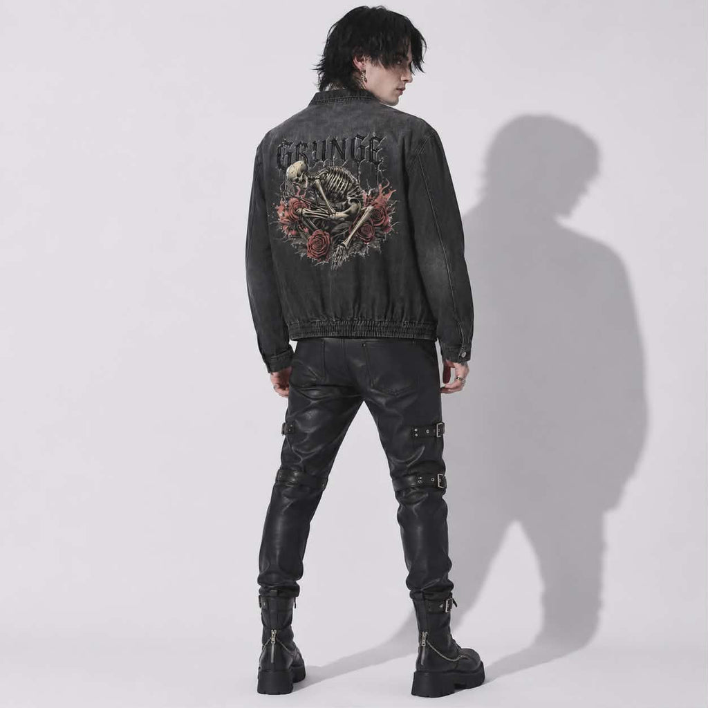 Kurtka Jeansowa Grunge Goth „Rotten Soul” | Unisex Vintage Washed Denim | Alternatywna Kurtka Gothic Grunge 320 GSM