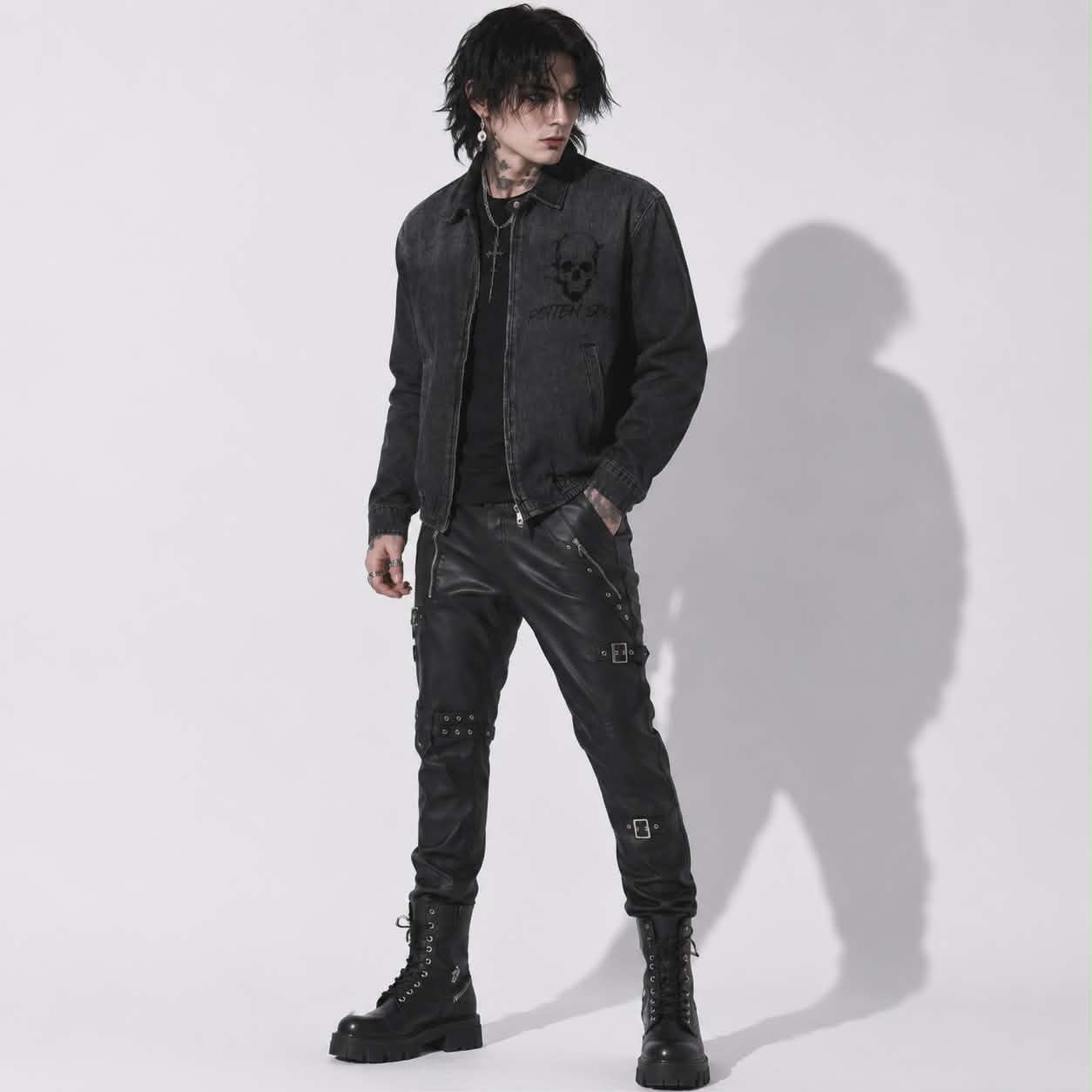 Kurtka Jeansowa Grunge Goth „Rotten Soul” | Unisex Vintage Washed Denim | Alternatywna Kurtka Gothic Grunge 320 GSM