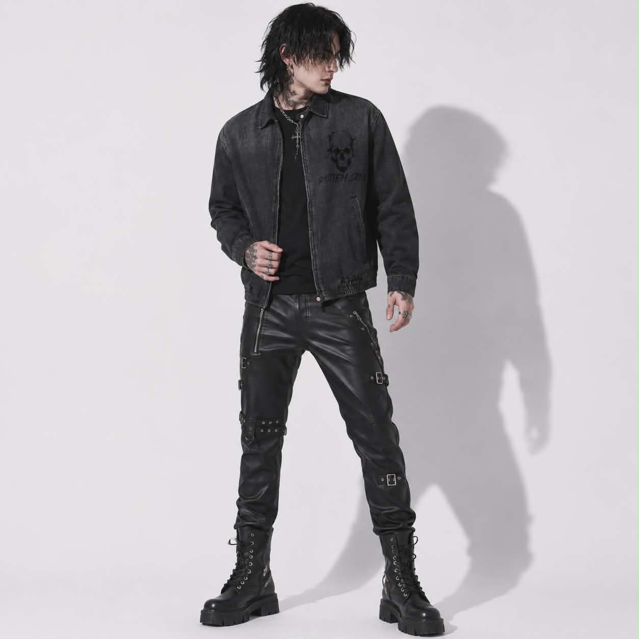 Kurtka Jeansowa Grunge Goth „Rotten Soul” | Unisex Vintage Washed Denim | Alternatywna Kurtka Gothic Grunge 320 GSM