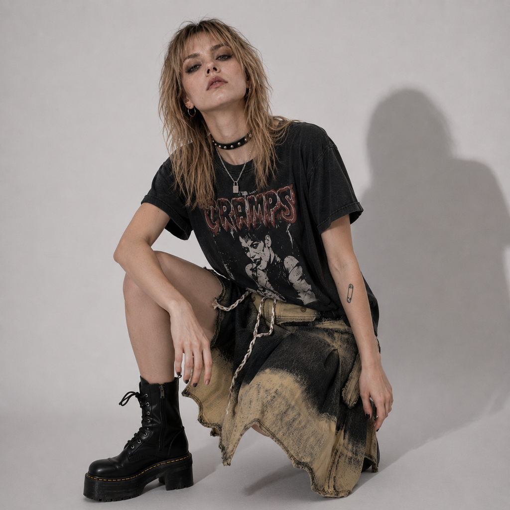 Jeansowa Spódnica Grunge Y2K Vintage Wash z Kieszeniami | Denim Midi Alternative
