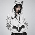 Bluza Damska Grunge Goth z Kocimi Uszami | Anarchy Cat Escape | 230 GSM