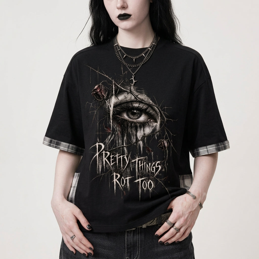 Koszulka Grunge Goth Unisex z Kratą | Pretty Things Rot Too | Gothic Streetwear