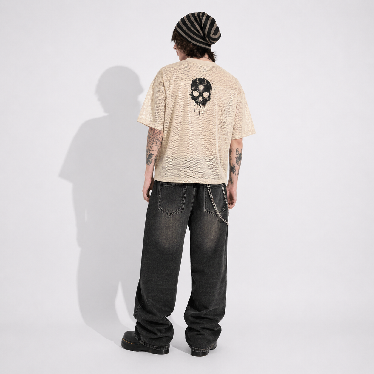Koszulka Mesh Grunge Goth Dark Rose – Oversize Streetwear | Siateczkowy T-Shirt z Czaszką | Alt Aesthetic