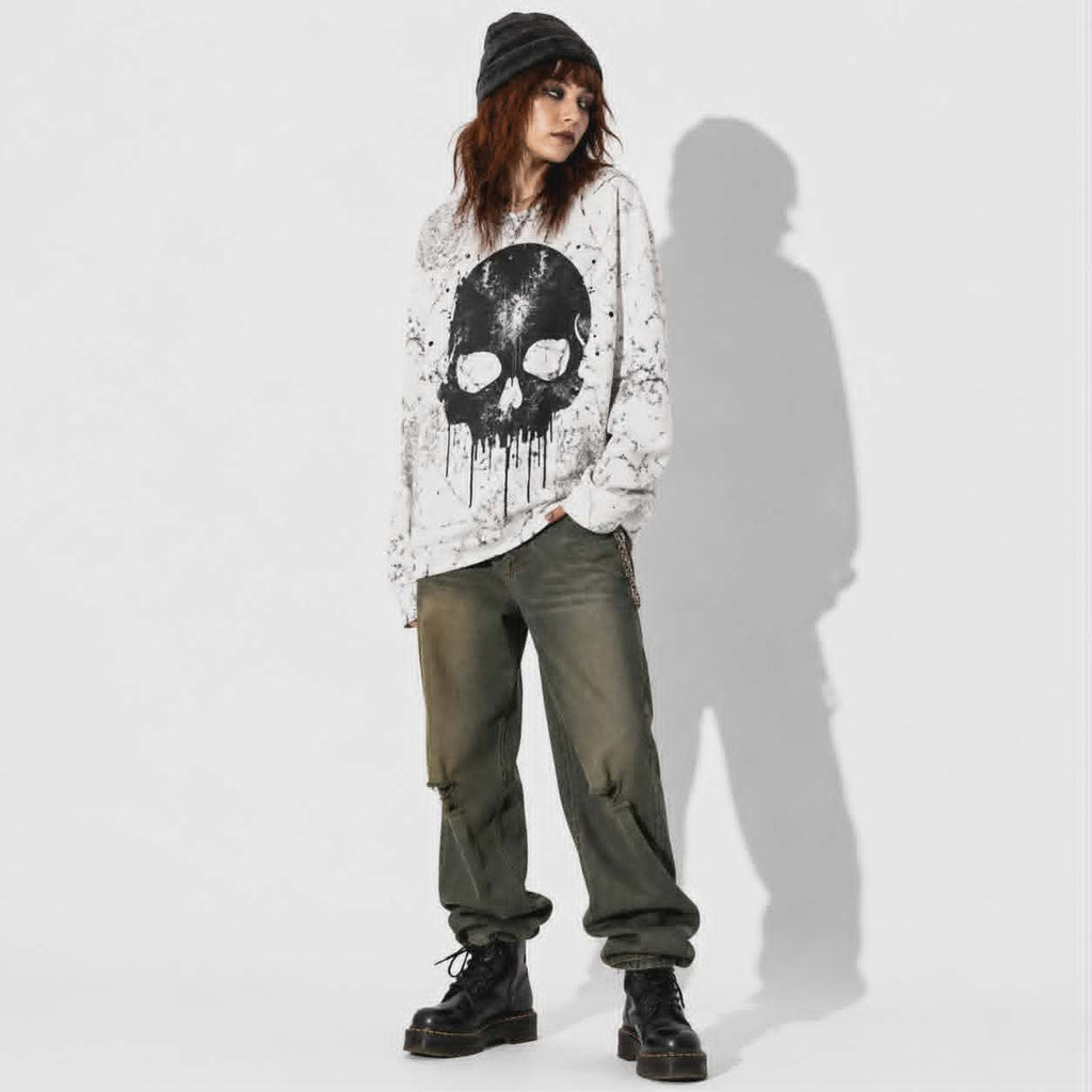Bluza Oversize Skull Riot | Grunge Punk Skeleton Sweatshirt