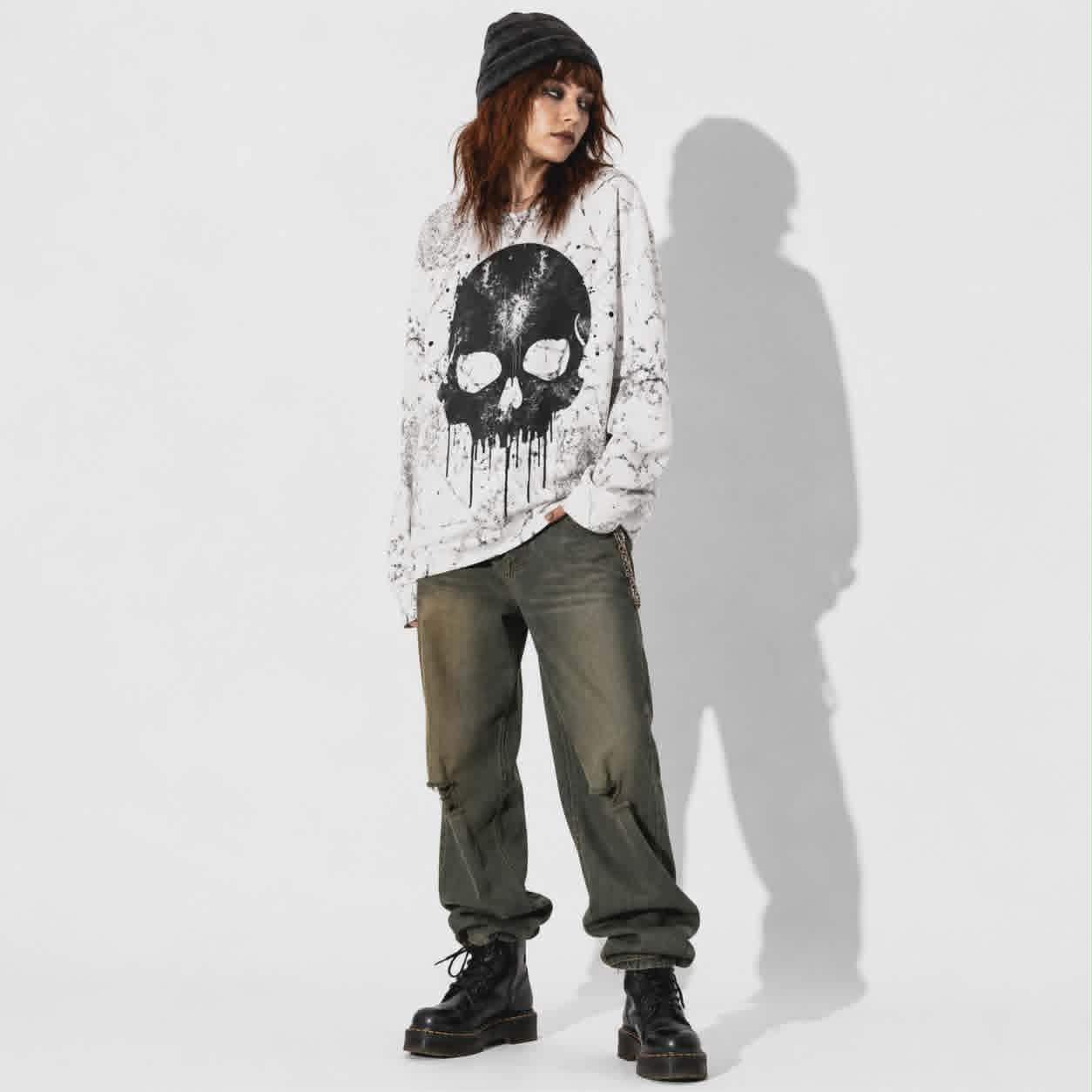 Skull Riot Oversized Sweatshirt | Grunge Punk Skeleton Streetwear