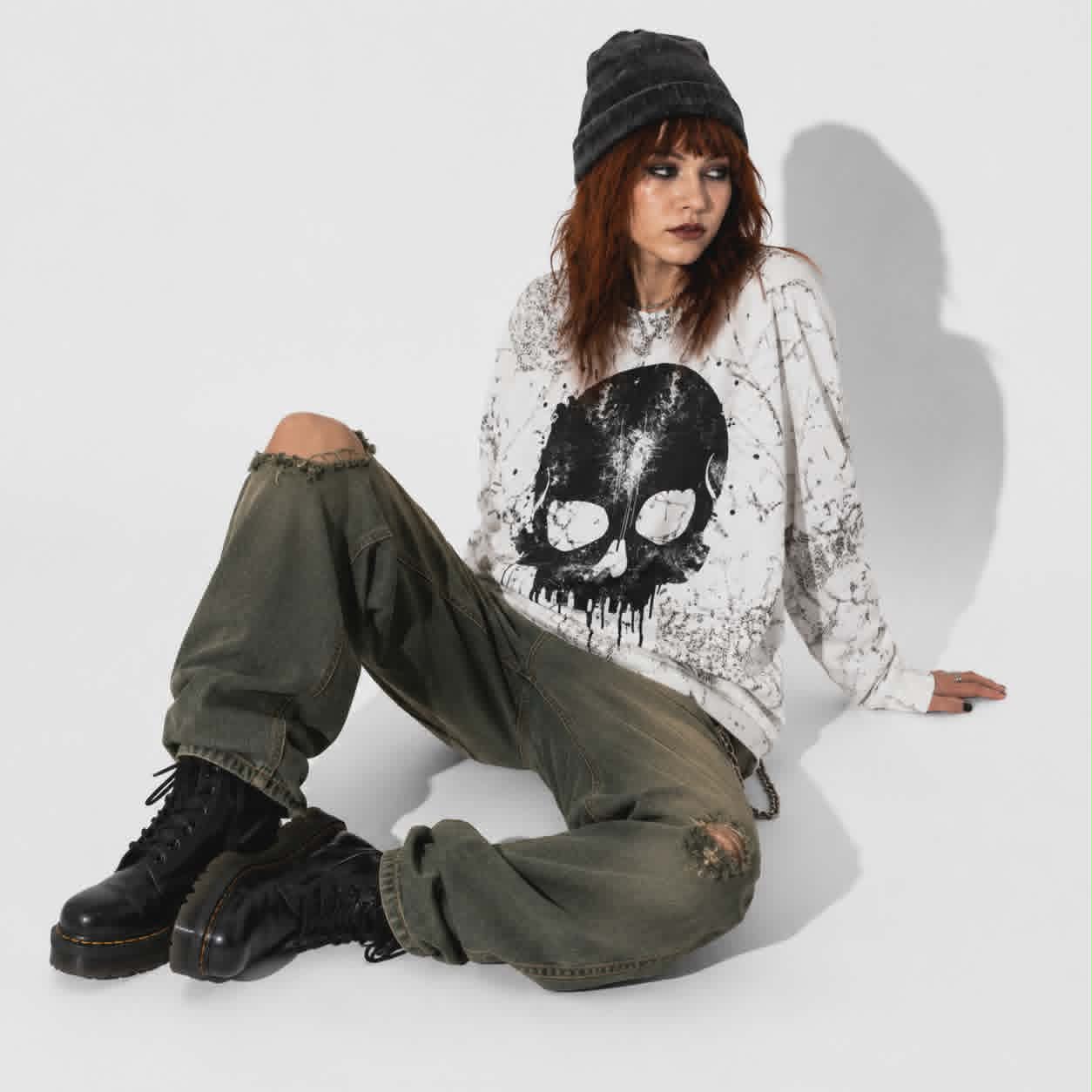 Bluza Oversize Skull Riot | Grunge Punk Skeleton Sweatshirt