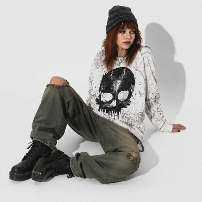 Skull Riot Oversized Sweatshirt | Grunge Punk Skeleton Streetwear