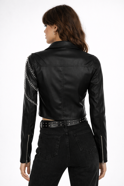 Basic Metal Armor Heavy Metal Women's Crop Leather Jacket