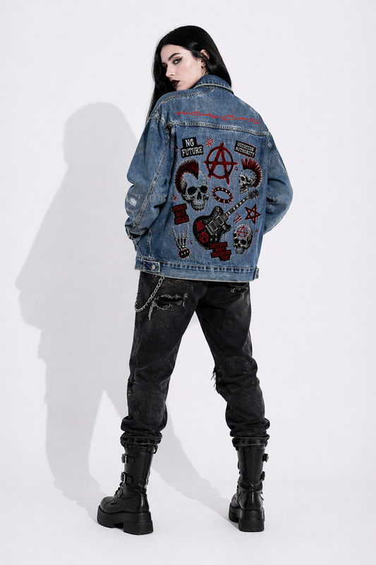 Kurtka Punkowa Heavyweight 543g – Rebel Collage Acid Wash | Sprana Bawełna Premium | Unisex Punk Armor