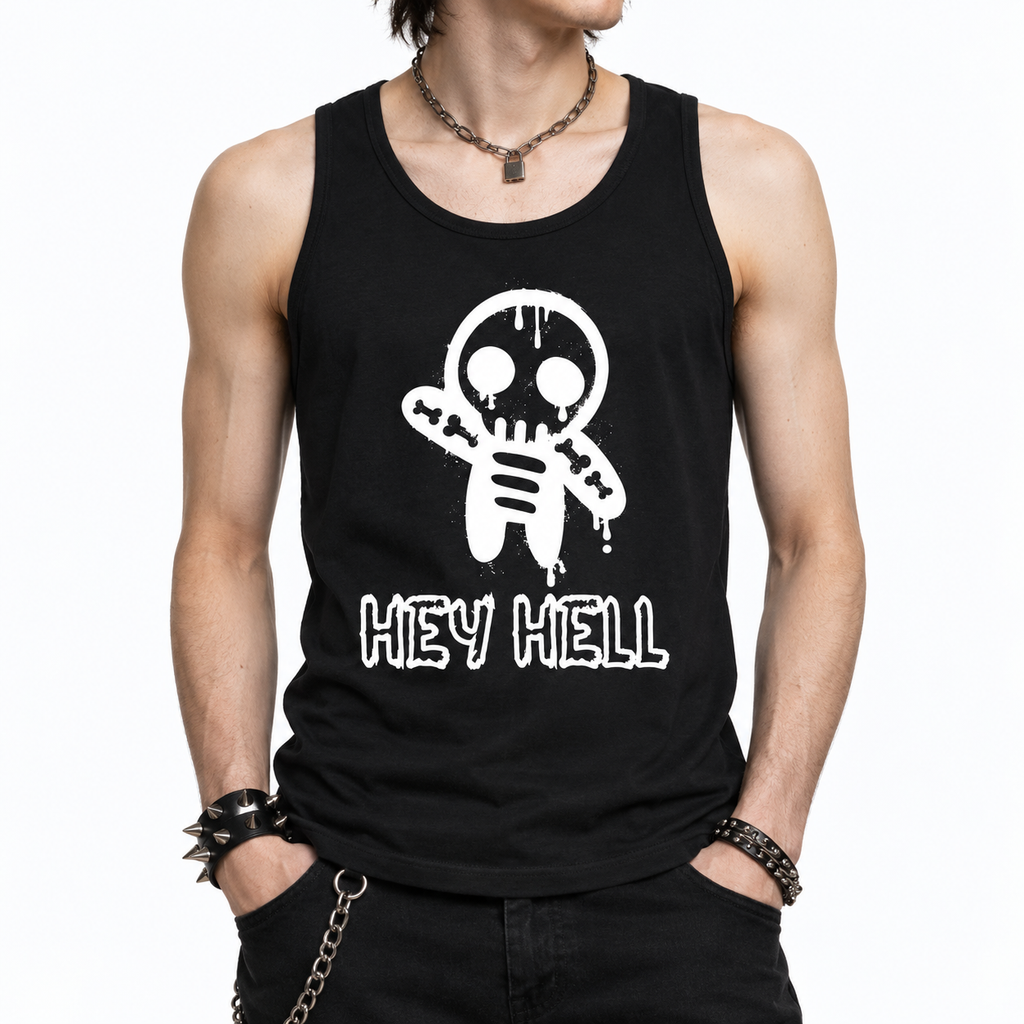 Męski Tank Top Punk Gothic z Nadrukiem – HEY HELL | 100% Bawełna 203 GSM