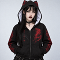 Japońska Bluza Gotycka Harajuku z Kocimi Uszami | AKAI NEKO Full-Zip
