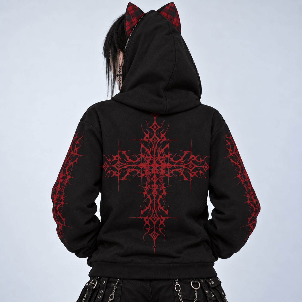 Japońska Bluza Gotycka Harajuku z Kocimi Uszami | AKAI NEKO Full-Zip