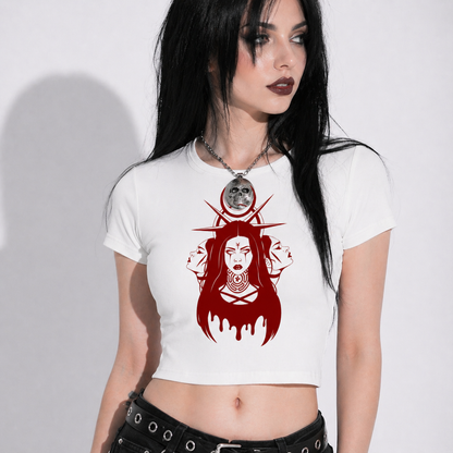 Gotycki Crop Top ze wstążką | Lolita Bloodly Witchy | Cotton Blended 250gsm
