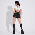 Gotycki Crop Top ze wstążką | Lolita Bloodly Witchy | Cotton Blended 250gsm