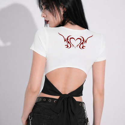 Gotycki Crop Top ze wstążką | Lolita Bloodly Witchy | Cotton Blended 250gsm