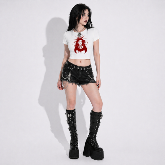 Gotycki Crop Top ze wstążką | Lolita Bloodly Witchy | Cotton Blended 250gsm