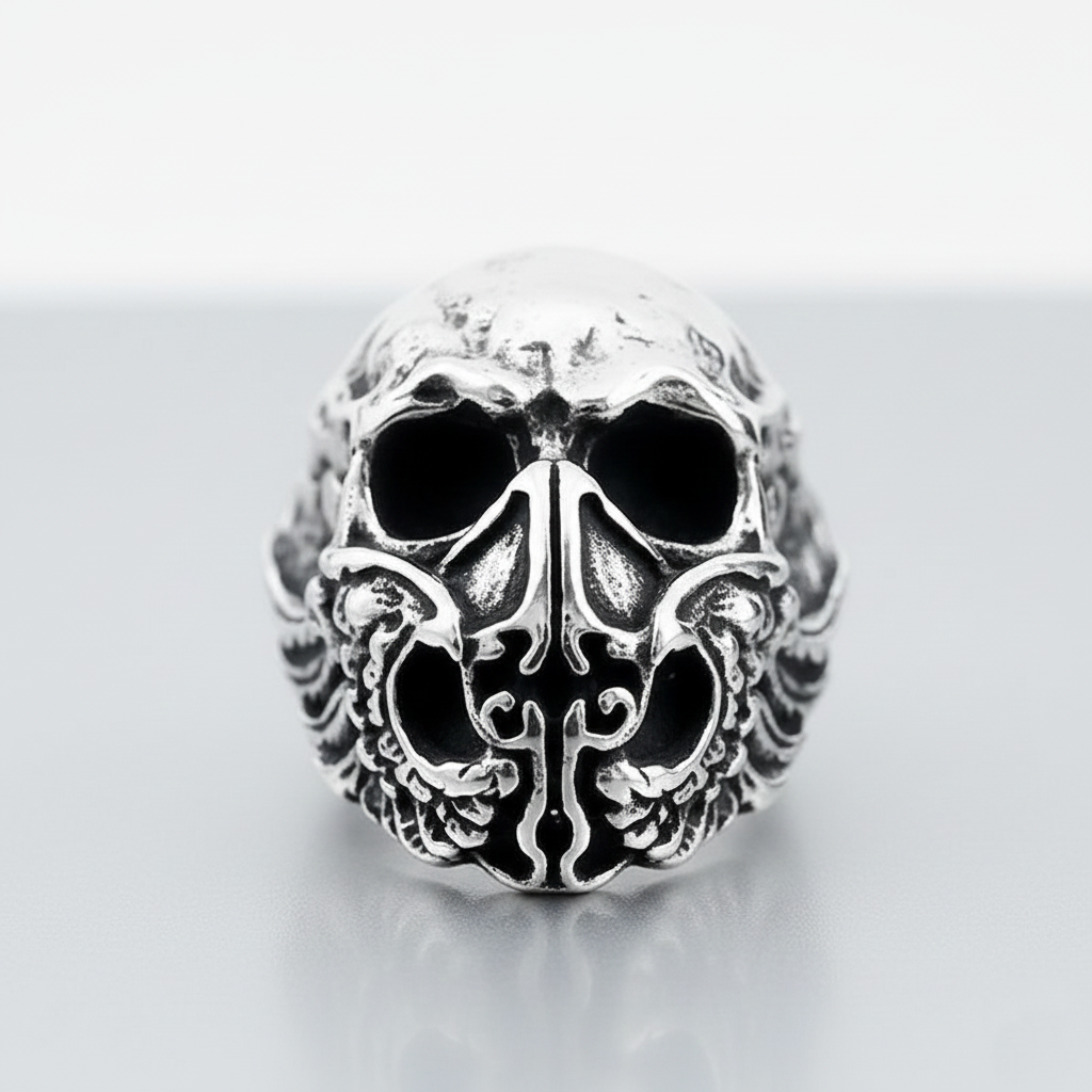 Black Metalowy Pierścień Mask Skull