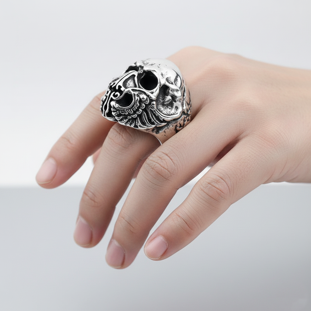 Black Metalowy Pierścień Mask Skull