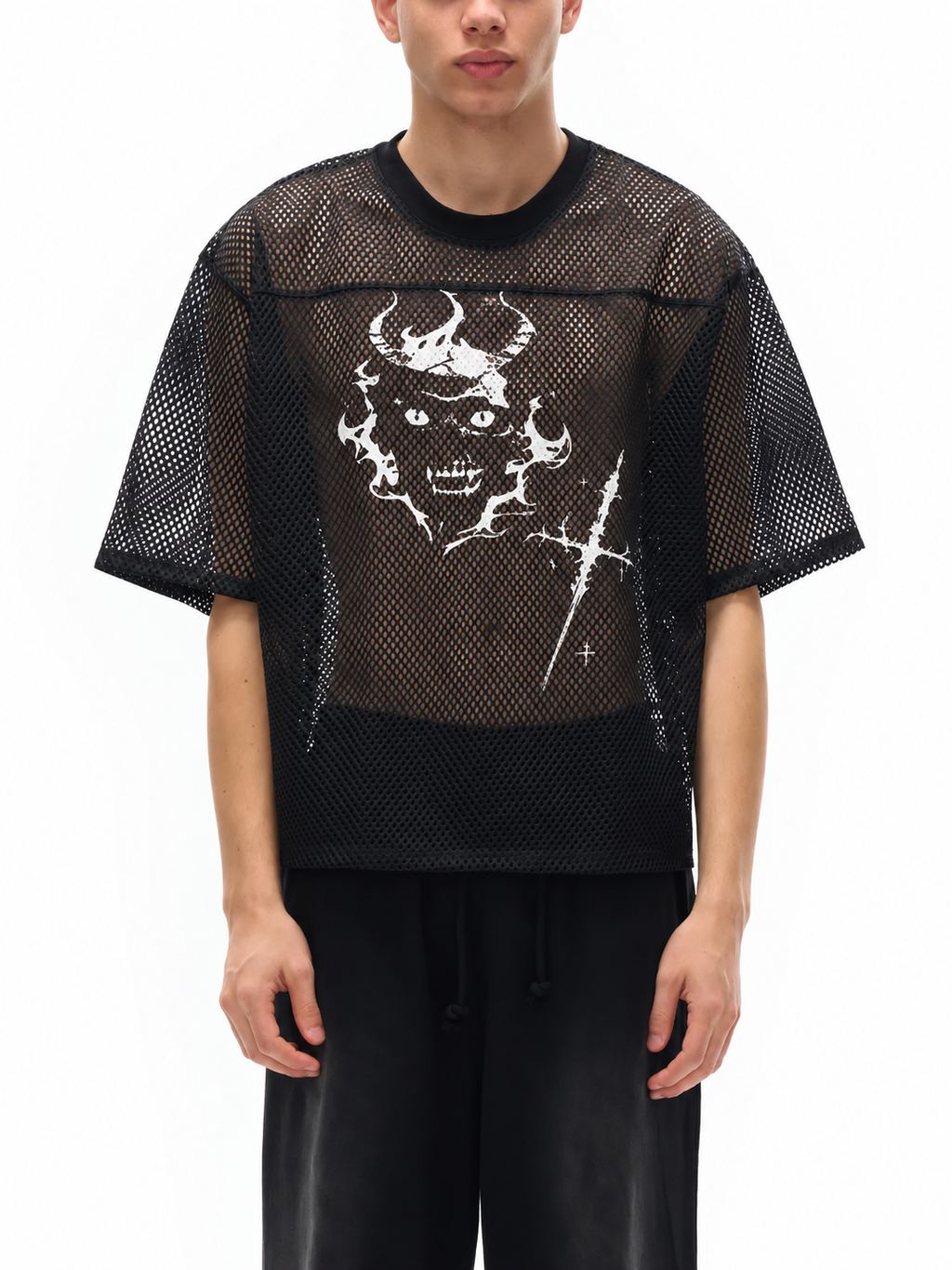 Gotycka Koszulka Mesh Oversize | Demoncore Black – 260 GSM