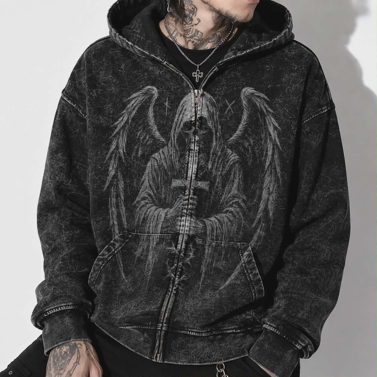 Gotycka Bluza Oversize 440 GSM | Fallen Cathedral Full-Zip Hoodie