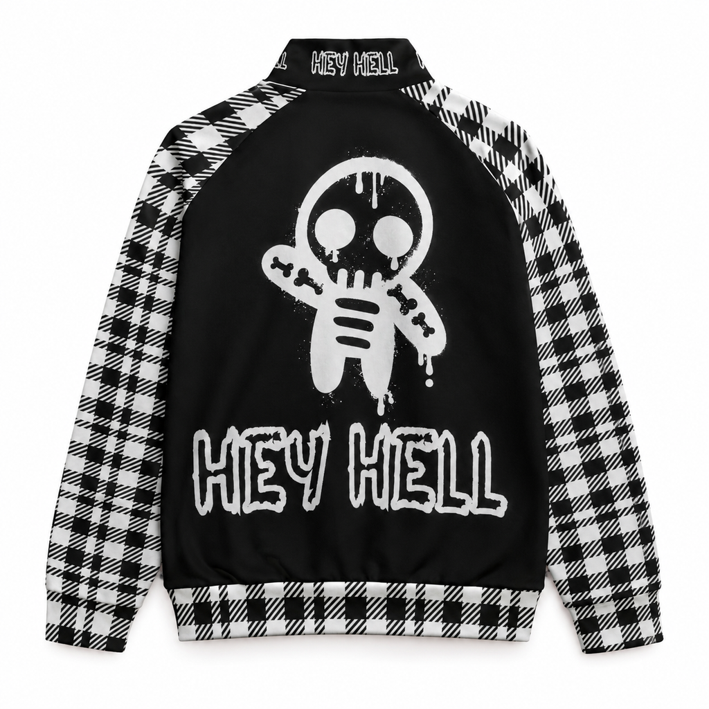 Punkowa Bomberka w Szachownicę Y2K | Kurtka Rozpinana Cyber Gothic Alt Streetwear