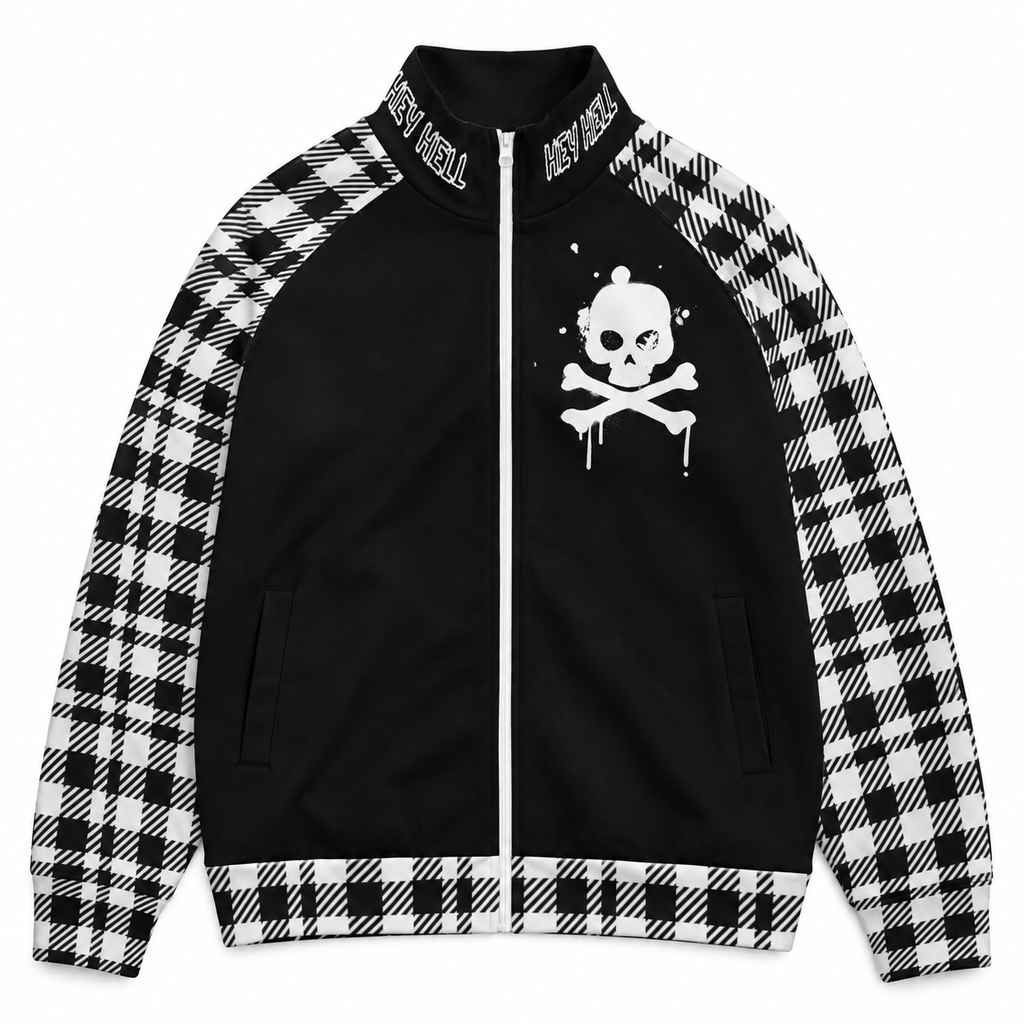 Punkowa Bomberka w Szachownicę Y2K | Kurtka Rozpinana Cyber Gothic Alt Streetwear