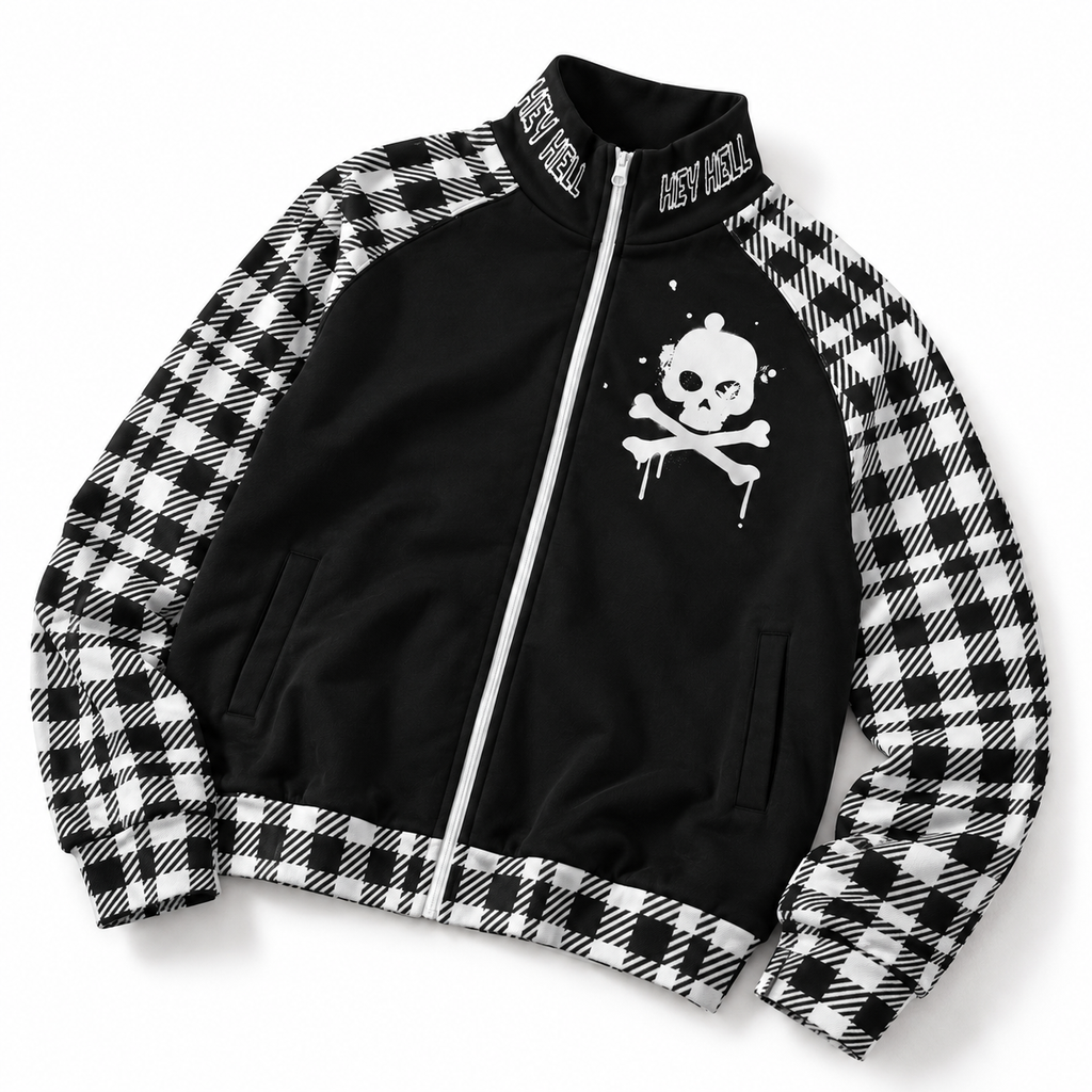 Punkowa Bomberka w Szachownicę Y2K | Kurtka Rozpinana Cyber Gothic Alt Streetwear