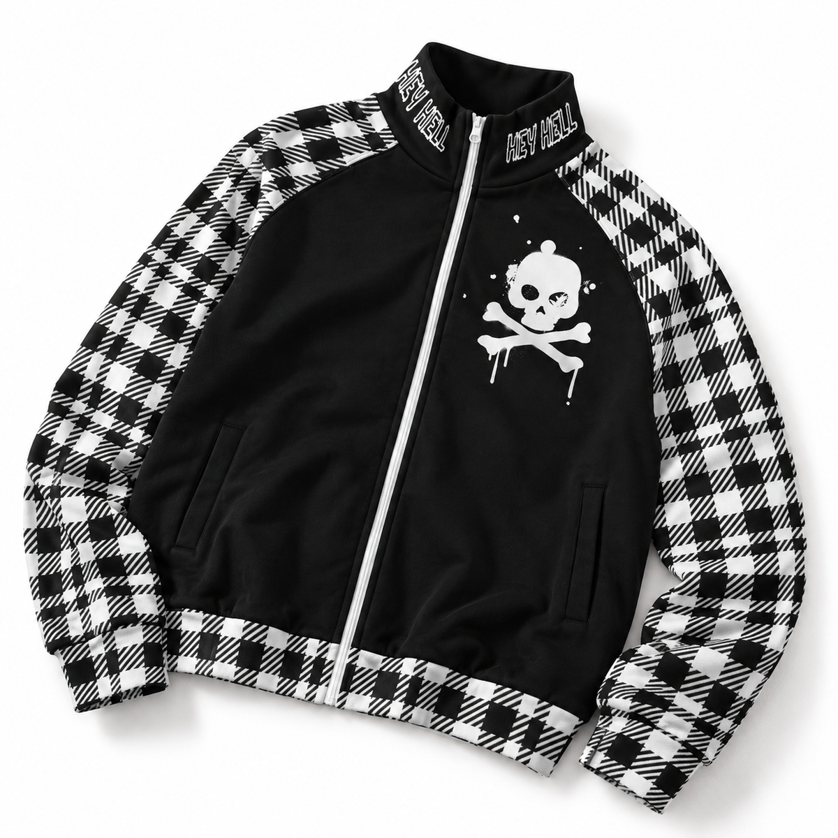 Punkowa Bomberka w Szachownicę Y2K | Kurtka Rozpinana Cyber Gothic Alt Streetwear