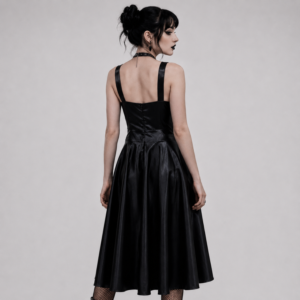 Gotycka Sukienka Skater z Eko Skóry | Black Heart– Midnight Requiem Dress