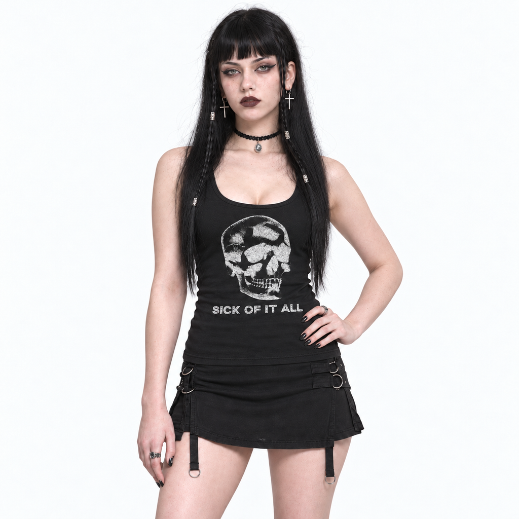Punkowy Tank Top Damski z Czaszką – SICK OF IT ALL | 100% Bawełna