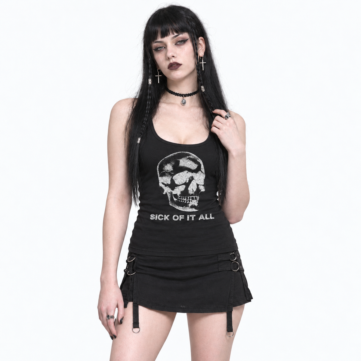 Punkowy Tank Top Damski z Czaszką – SICK OF IT ALL | 100% Bawełna